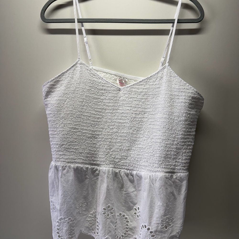No boundaries 3XL White Eyelet Tiered Camisole Top - Lightweight Summer Cami
